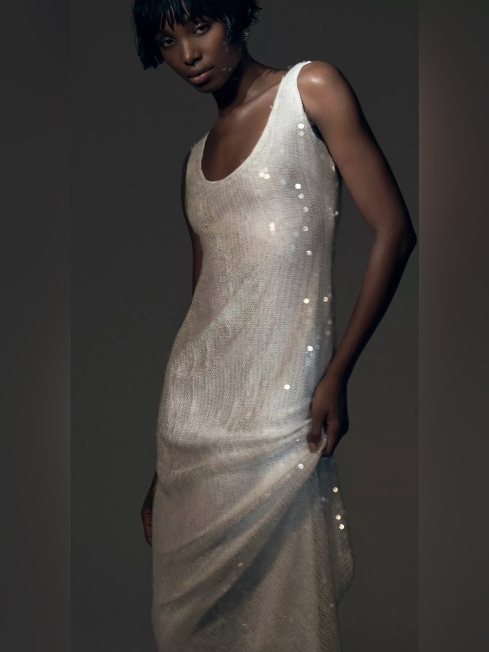 Hutch Anthropologie Sleeveless Scoop Neck Sequin Column Maxi Dress Ivory XS